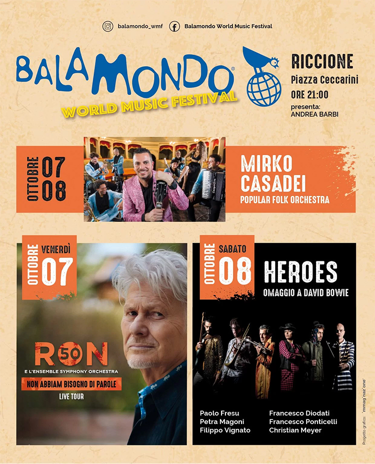 Riccione ottobre - eventi gratuiti - Ron in concerto con l’Ensemble Symphony Orchestra / Paolo Fresu omaggia David Bowie